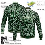 Custom Name Number Green City Leopard Print 3D Bomber Varsity Letterman Jacket for Teams Personalized Green City Cream Leopard