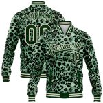 Custom Name Number Green City Leopard Print 3D Bomber Varsity Letterman Jacket for Teams Personalized Green City Cream Leopard