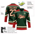 Custom Name and Number Personalized Green City Cream-Red Hockey Lace Neck Jersey Personalized Green City Cream-Red Hockey