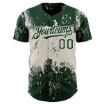 Custom Name and Number Baseball Jersey - Personalized Green Cream 3D Abstract Splatter Grunge Art Design Personalized Green
