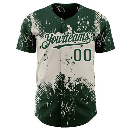 Custom Name and Number Baseball Jersey - Personalized Green Cream 3D Abstract Splatter Grunge Art Design Personalized Green