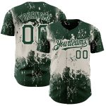 Custom Name and Number Baseball Jersey - Personalized Green Cream 3D Abstract Splatter Grunge Art Design Personalized Green
