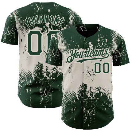 Custom Name and Number Baseball Jersey - Personalized Green Cream 3D Abstract Splatter Grunge Art Design Personalized Green
