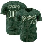 Custom Name and Number Authentic Baseball Jersey with Personalized Green Cream 3D Pattern Curve Lines Design Personalized