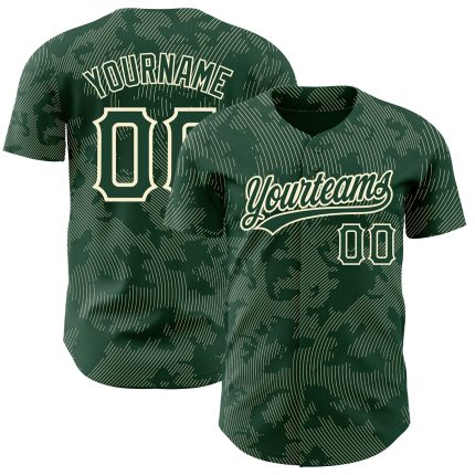 Custom Name and Number Authentic Baseball Jersey with Personalized Green Cream 3D Pattern Curve Lines Design Personalized