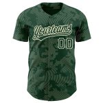 Custom Name and Number Authentic Baseball Jersey with Personalized Green Cream 3D Pattern Curve Lines Design Personalized