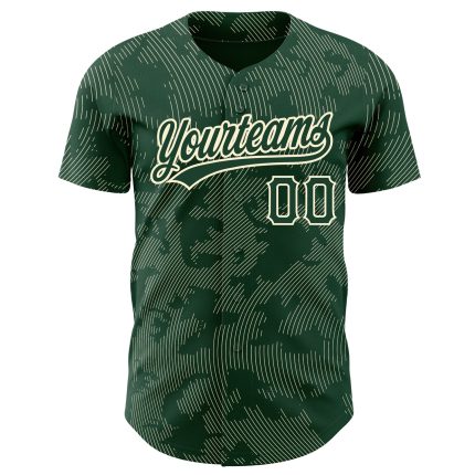 Custom Name and Number Authentic Baseball Jersey with Personalized Green Cream 3D Pattern Curve Lines Design Personalized