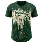 Custom Name and Number Baseball Jersey - Personalized Green Cream 3D Dripping Splatter Art Design Personalized Green Cream