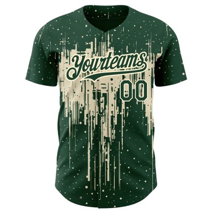 Custom Name and Number Baseball Jersey - Personalized Green Cream 3D Dripping Splatter Art Design Personalized Green Cream