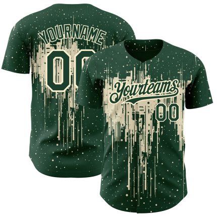 Custom Name and Number Baseball Jersey - Personalized Green Cream 3D Dripping Splatter Art Design Personalized Green Cream