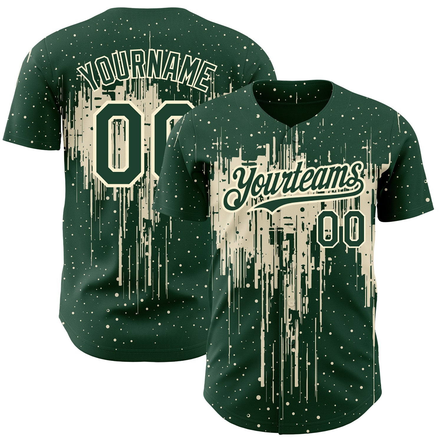 Custom Name and Number Baseball Jersey - Personalized Green Cream 3D Dripping Splatter Art Design Personalized Green Cream