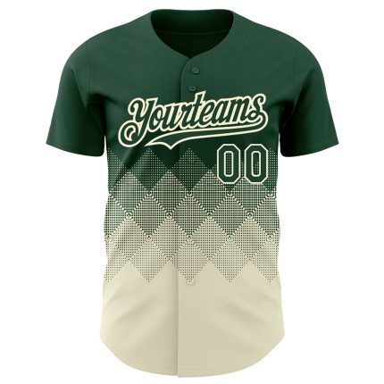Custom Name and Number Baseball Jersey - Personalized Gradient Green Cream 3D Pattern Design with Square Shapes Personalized