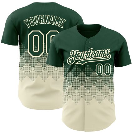 Custom Name and Number Baseball Jersey - Personalized Gradient Green Cream 3D Pattern Design with Square Shapes Personalized