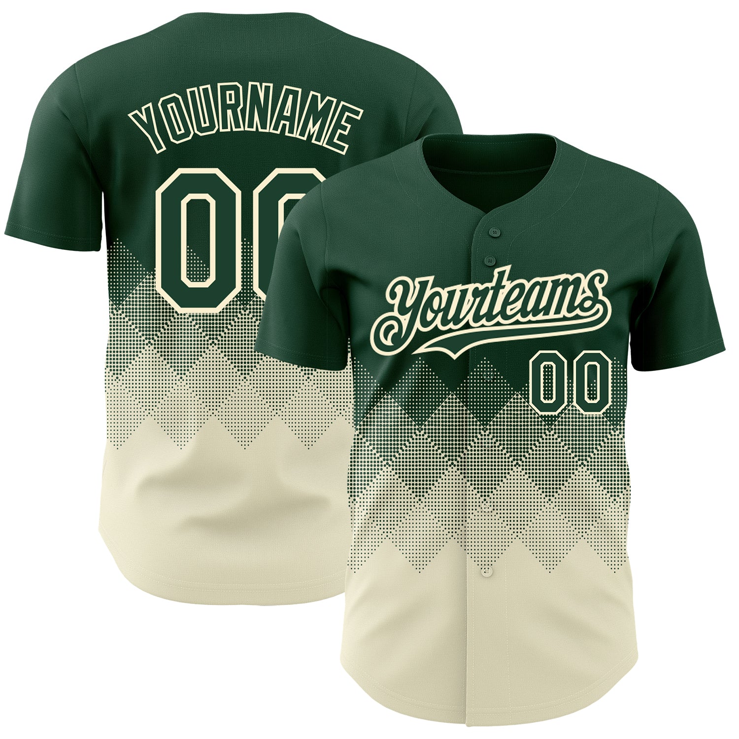 Custom Name and Number Baseball Jersey - Personalized Gradient Green Cream 3D Pattern Design with Square Shapes Personalized