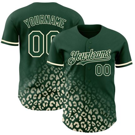 Custom Leopard Print Baseball Jersey with Personalized Name and Number - Green Cream 3D Pattern Design Personalized Green