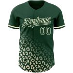 Custom Leopard Print Baseball Jersey with Personalized Name and Number - Green Cream 3D Pattern Design Personalized Green