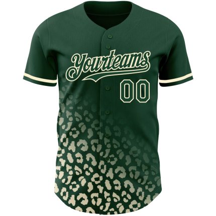 Custom Leopard Print Baseball Jersey with Personalized Name and Number - Green Cream 3D Pattern Design Personalized Green