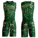 Custom Name Number Abstract Grunge Art Basketball Jersey Sublimation Suit Round Neck Green Cream Design Personalized Green
