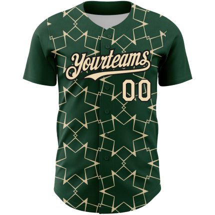 Custom Name & Number Baseball Jersey - Personalized Green Cream-Black 3D Star Lines Design Personalized Green Cream-Black