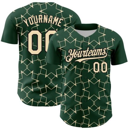 Custom Name & Number Baseball Jersey - Personalized Green Cream-Black 3D Star Lines Design Personalized Green Cream-Black