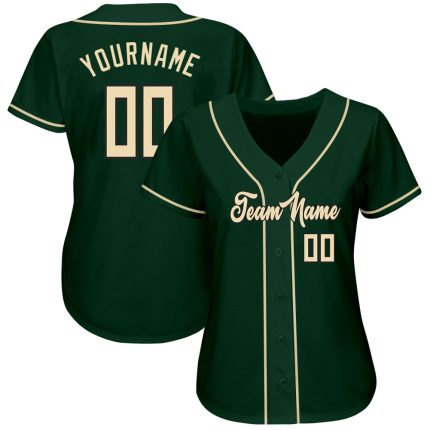 Custom Green Cream-Black Authentic Baseball Jersey with Personalized Name and Number Personalized Green Cream-Black Authentic