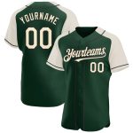 Custom Name and Number Authentic Baseball Jersey with Green Cream-Black Raglan Sleeves Personalized Green Cream-Black Authentic