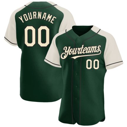Custom Name and Number Authentic Baseball Jersey with Green Cream-Black Raglan Sleeves Personalized Green Cream-Black Authentic