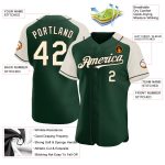 Custom Name and Number Authentic Baseball Jersey with Green Cream-Black Raglan Sleeves Personalized Green Cream-Black Authentic