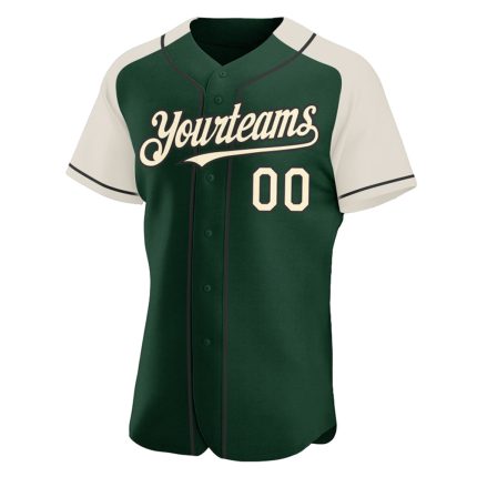 Custom Name and Number Authentic Baseball Jersey with Green Cream-Black Raglan Sleeves Personalized Green Cream-Black Authentic
