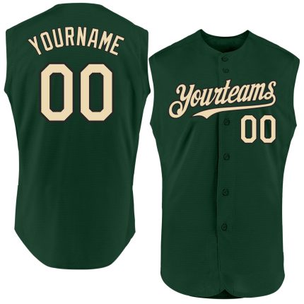 Personalized Authentic Baseball Jersey in Green Cream-Black, Sleeveless Design Personalized Green Cream-Black Authentic Sleeveless