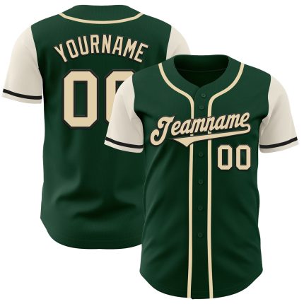 Custom Two Tone Baseball Jersey - Personalized Green Cream-Black with Name and Number Personalized Green Cream-Black Authentic