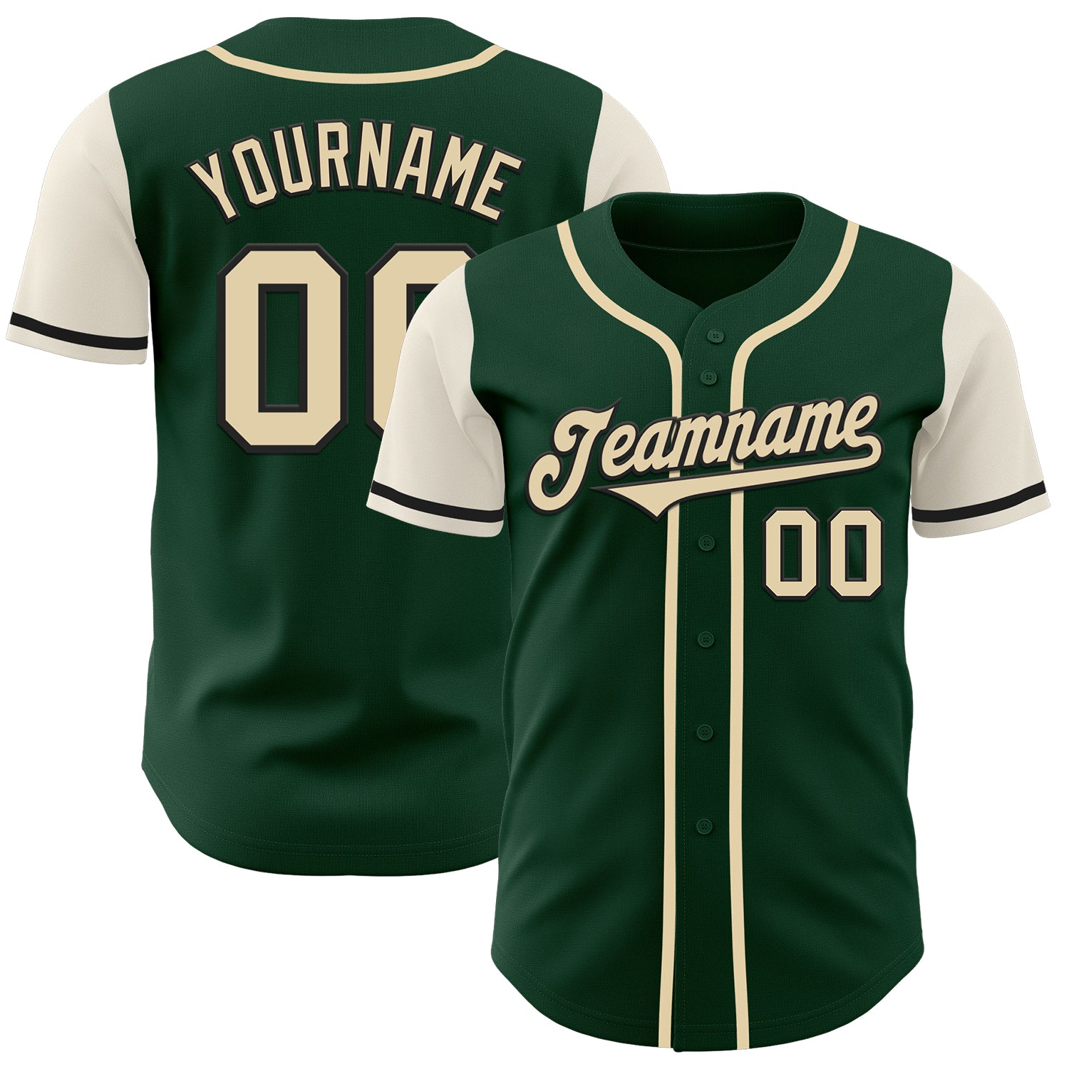 Custom Two Tone Baseball Jersey - Personalized Green Cream-Black with Name and Number Personalized Green Cream-Black Authentic