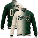 Custom Name Number Gradient Varsity Letterman Bomber Jacket Green Cream Black Fashion Full-Snap Personalized Green Cream-Black