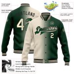 Custom Name Number Gradient Varsity Letterman Bomber Jacket Green Cream Black Fashion Full-Snap Personalized Green Cream-Black