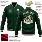 Personalized Varsity Letterman Jacket Green Cream-Black Full-Snap Bomber Personalized Green Cream-Black Bomber Full-Snap