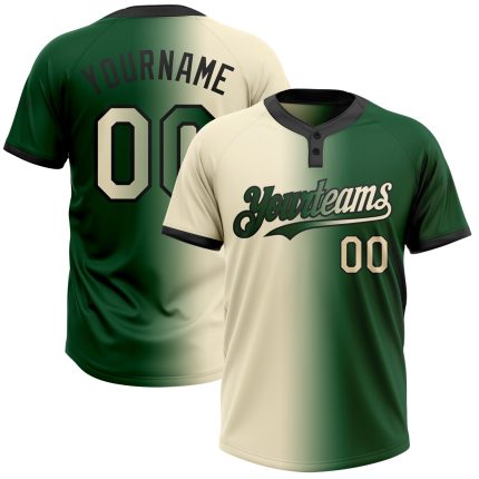 Custom Name Number Unisex Softball Jersey - Personalized Green Cream Black Gradient Two-Button Design Personalized Green