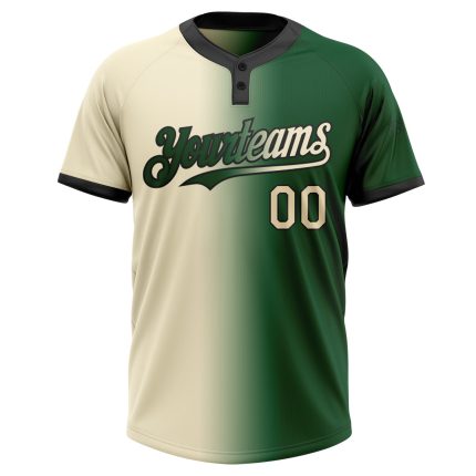 Custom Name Number Unisex Softball Jersey - Personalized Green Cream Black Gradient Two-Button Design Personalized Green