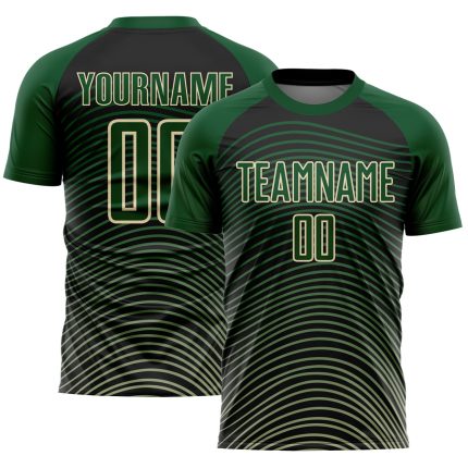 Custom Name & Number Soccer Jersey - Personalized Green Cream-Black Gradient Geometric Lines Uniform Personalized Green Cream-Black