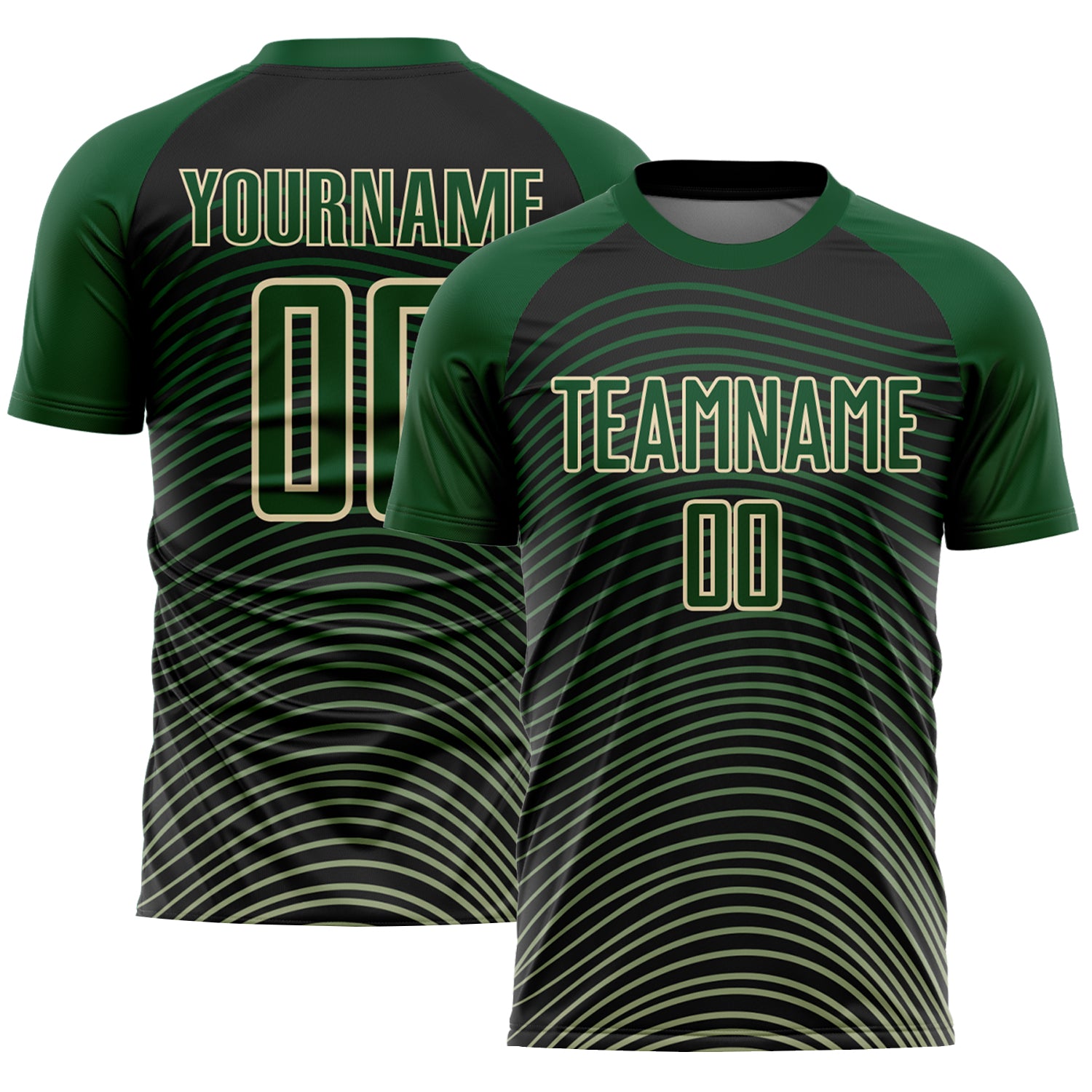 Custom Name & Number Soccer Jersey - Personalized Green Cream-Black Gradient Geometric Lines Uniform Personalized Green Cream-Black
