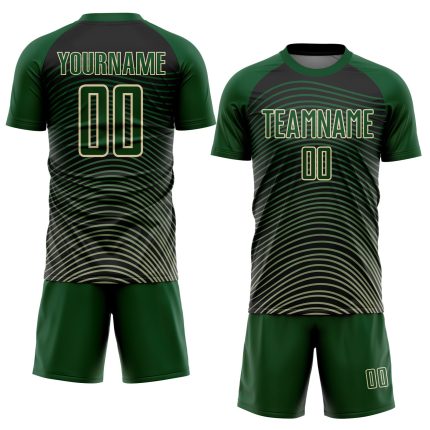 Custom Name & Number Soccer Jersey - Personalized Green Cream-Black Gradient Geometric Lines Uniform Personalized Green Cream-Black
