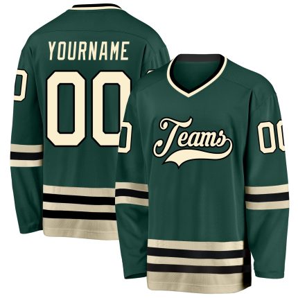 Custom Name and Number Hockey Jersey - Personalized Green Cream-Black Team Jersey Personalized Green Cream-Black Hockey Jersey