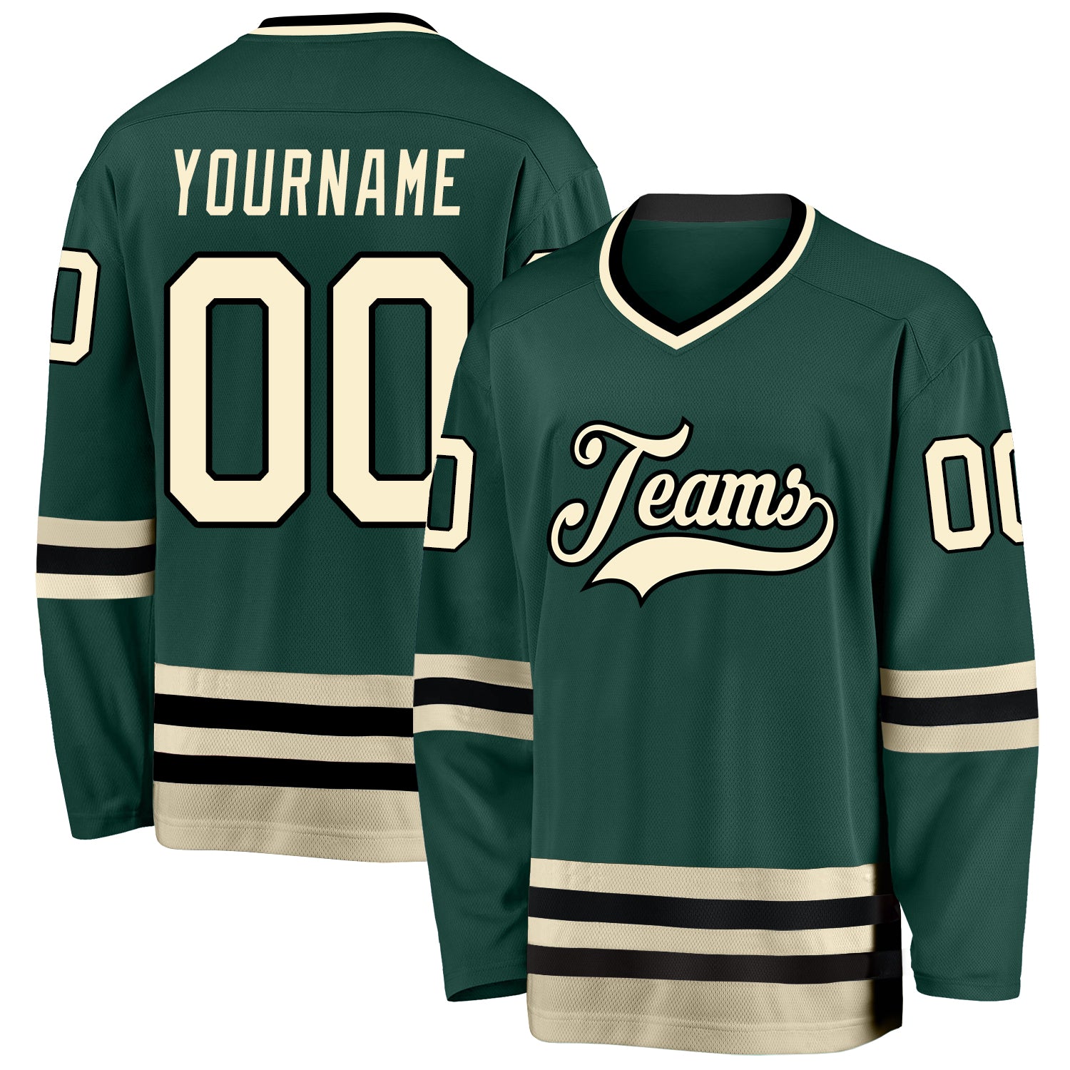 Custom Name and Number Hockey Jersey - Personalized Green Cream-Black Team Jersey Personalized Green Cream-Black Hockey Jersey
