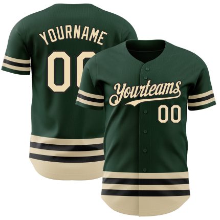 Custom Baseball Jersey with Personalized Name & Number - Green Cream-Black Line Authentic Design Personalized Green Cream-Black