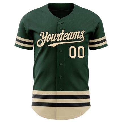 Custom Baseball Jersey with Personalized Name & Number - Green Cream-Black Line Authentic Design Personalized Green Cream-Black
