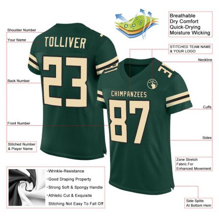 Custom Authentic Football Jersey - Personalized Green Cream-Black Mesh with Team Name and Number Personalized Green Cream-Black
