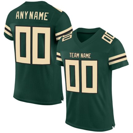 Custom Authentic Football Jersey - Personalized Green Cream-Black Mesh with Team Name and Number Personalized Green Cream-Black