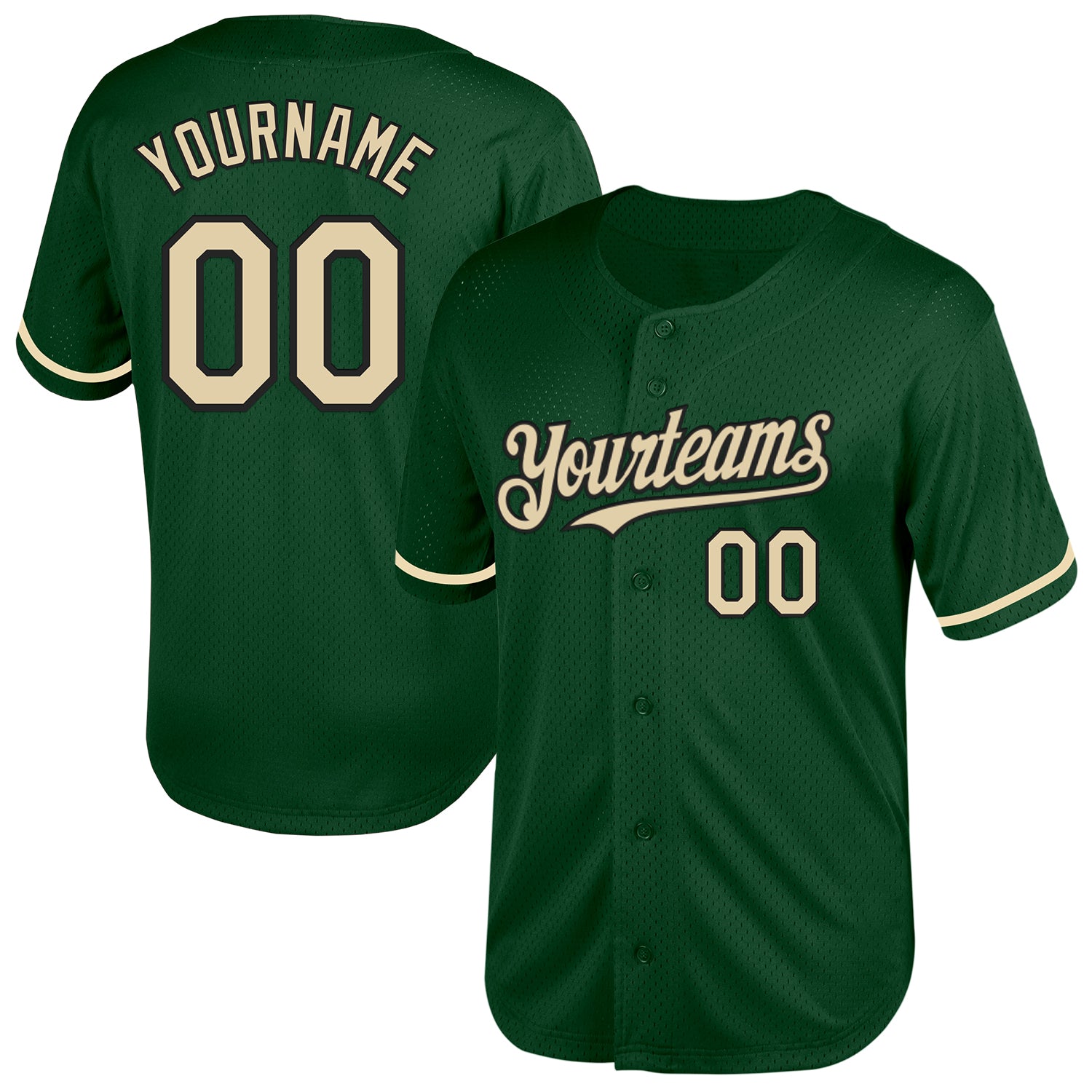 Customizable Authentic Throwback Baseball Jersey - Green Cream-Black Mesh with Personalized Name and Number Personalized