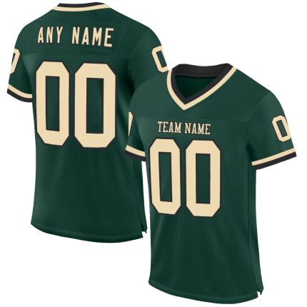Custom Name and Number Personalized Green Cream-Black Mesh Football Jersey - Authentic Throwback Style Personalized Green