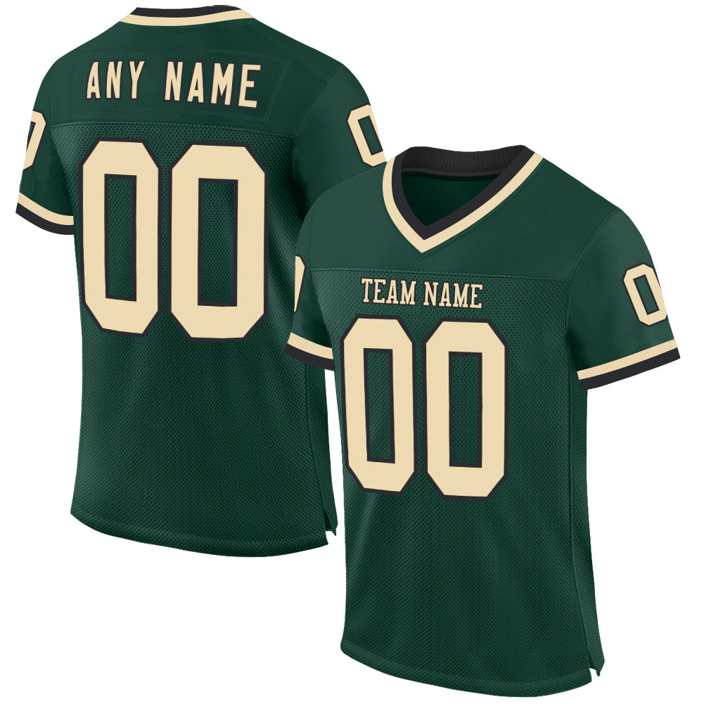 Custom Name and Number Personalized Green Cream-Black Mesh Football Jersey - Authentic Throwback Style Personalized Green