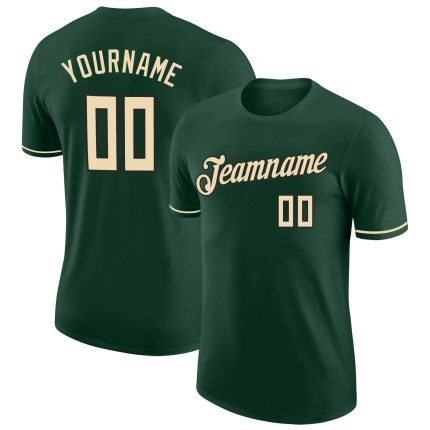 Custom Name and Number Green Cream-Black Performance T-Shirt for Team Personalized Green Cream-Black Performance T-Shirt